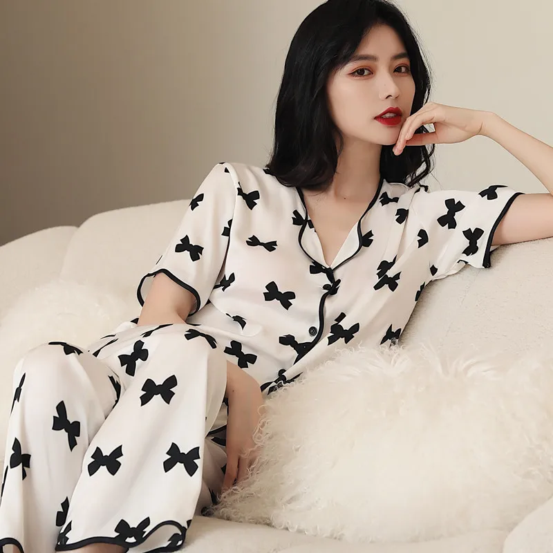 Pajamas 2022 spring and summer new simple fashion 3D digital positioning printing short-sleeved trousers women's pajamas set