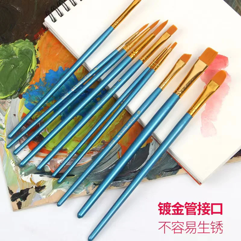

10 Pcs Artists Paint Brush Set Acrylic Watercolor Round Pointed Nylon Tip Hair Multifunction hook line short pointed Pen