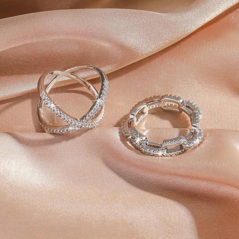 Женские Геометрические двойные кольца FEEHOW со сверкающим кристаллом из циркония