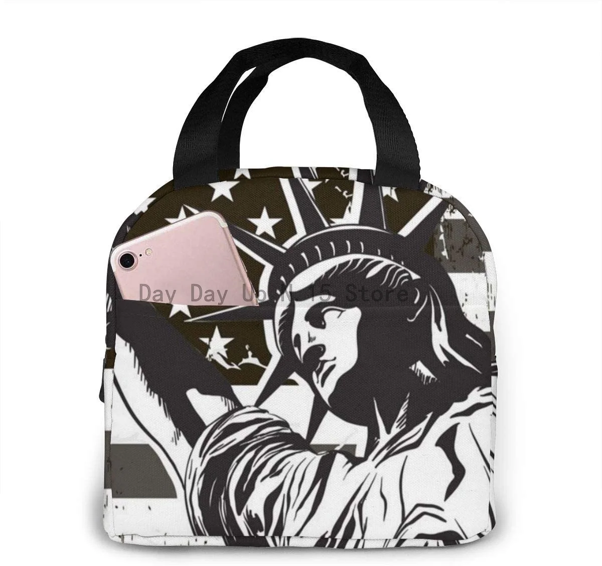 

Statue of Liberty Reusable Insulated Thermal Lunch Bag Case Handbags Tote with Zipper for Work Outdoor Travel Picnic