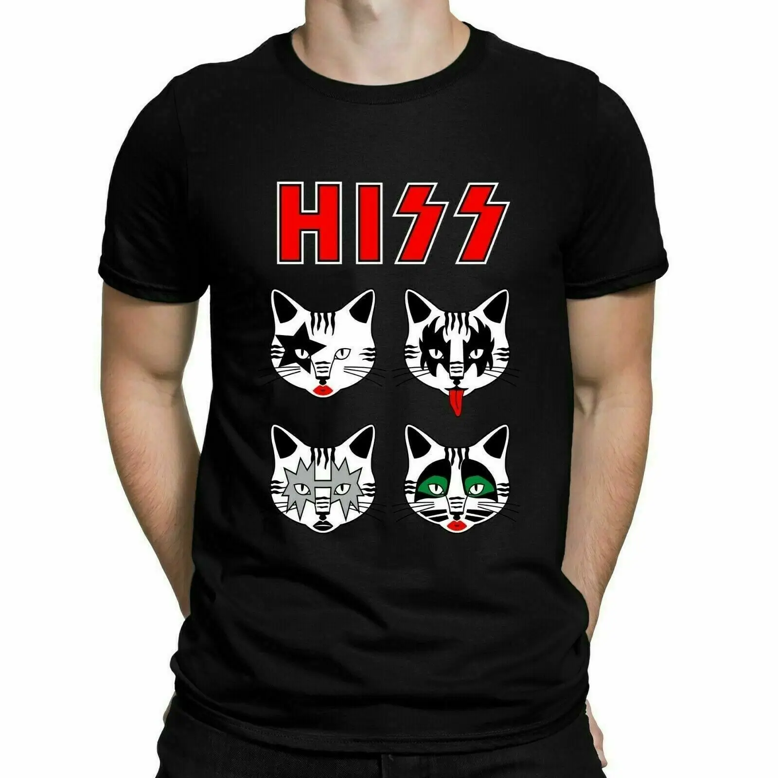 

Hiss Kiss Cats Kittens Rock Tee T-Shirt Cotton For Men Women 2022