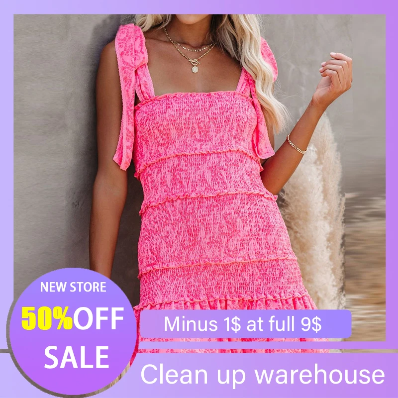 

Women Tiered Ruffle Ruched Cami Dress Casual Elegant Fashion Chic Ladies Temperament Sleeveless Spring Summer 2022 Polyester Hot