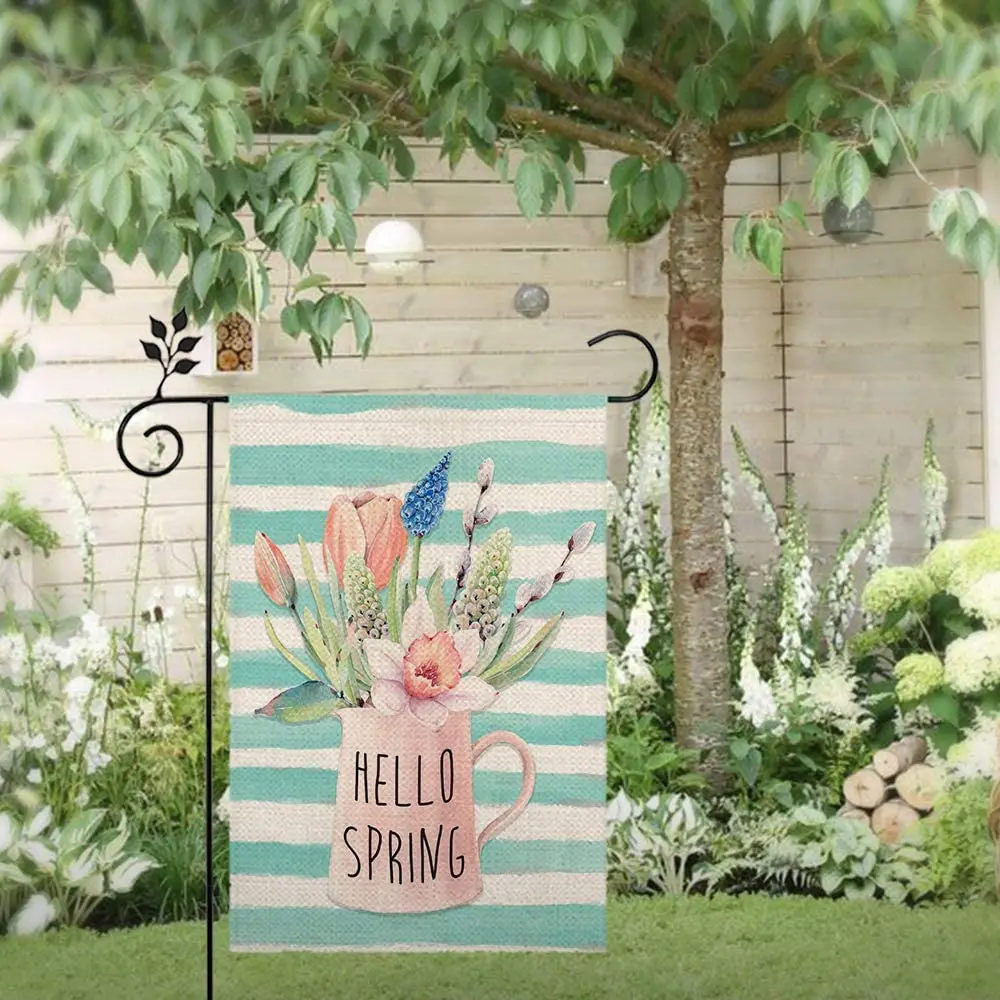 

Hello Spring Floral Garden Flag Small Vertical Double Sided Seasonal Outside for Yard Farmhouse