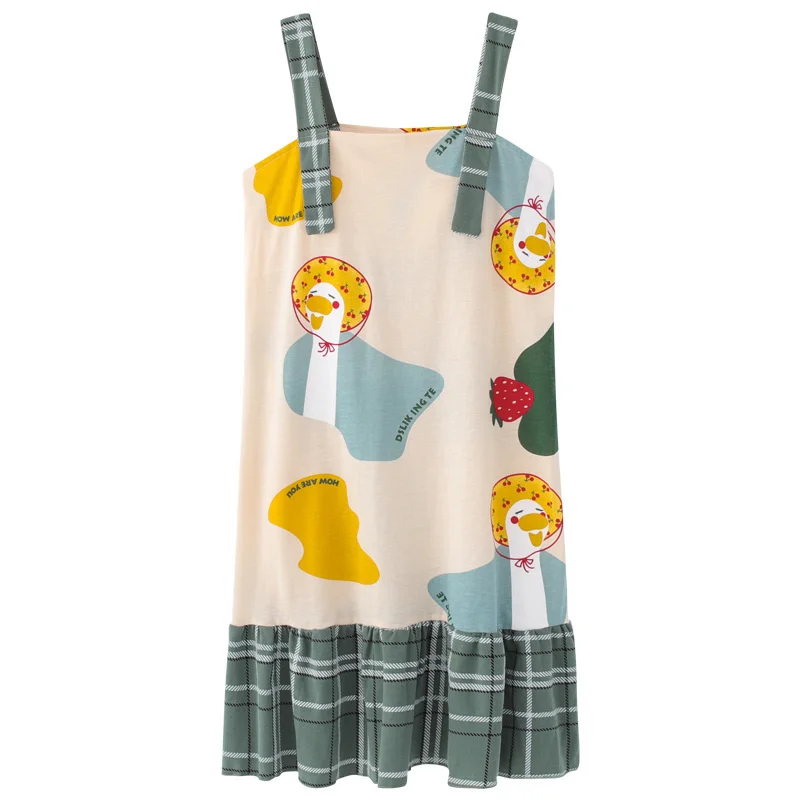 Summer Nightdress Women Cotton Knitted Sexy Strap Dress with Chest Pads Nightgown Sleepshirt Comfy Breathable Sleepdress Pajamas