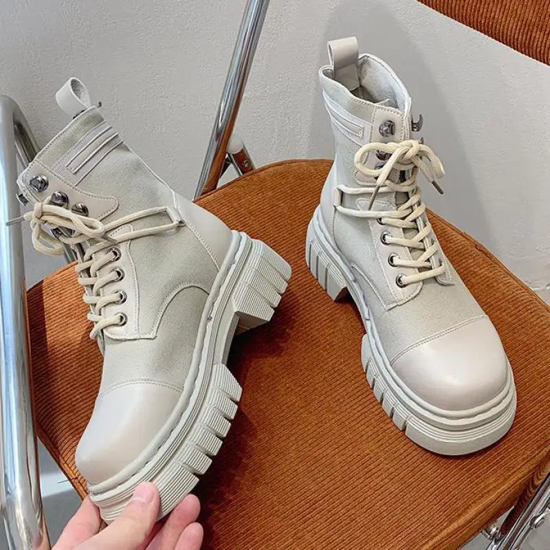 

Женские Модные осенние ботинки в британском стиле, новинка 2023, зимние брендовые дизайнерские ботинки на шнуровке с круглым носком, женские ботинки из искусственной кожи