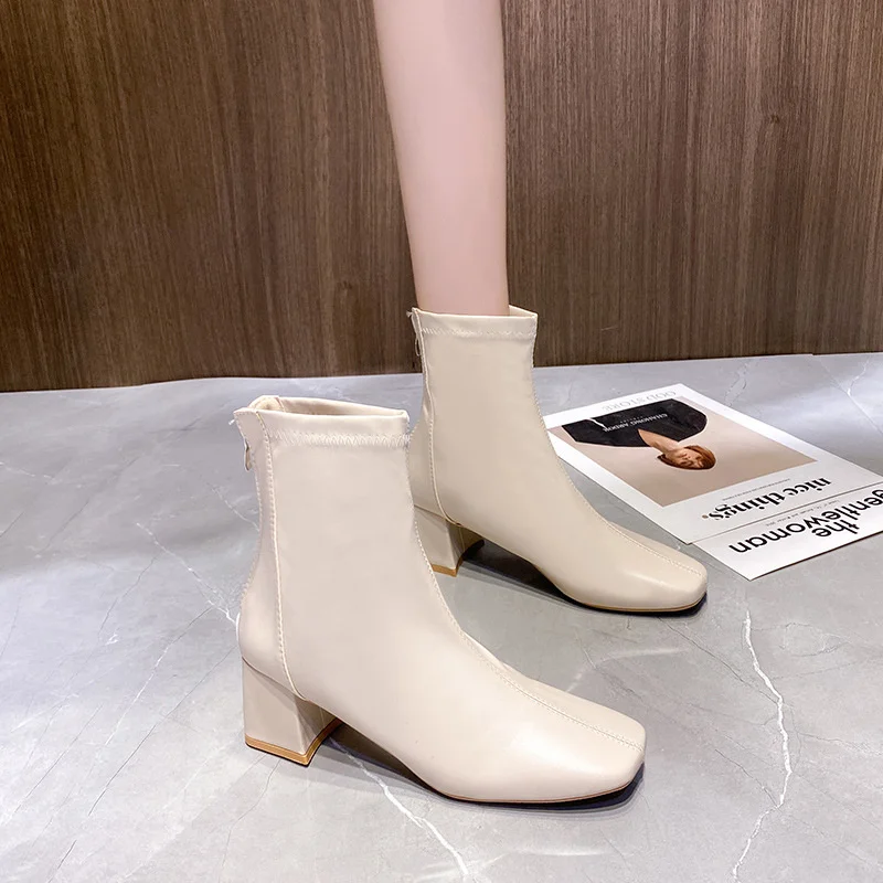

Женские ботильоны на квадратном каблуке, Осенние однотонные ботинки, женская обувь, модель 2022, Размеры 35-40