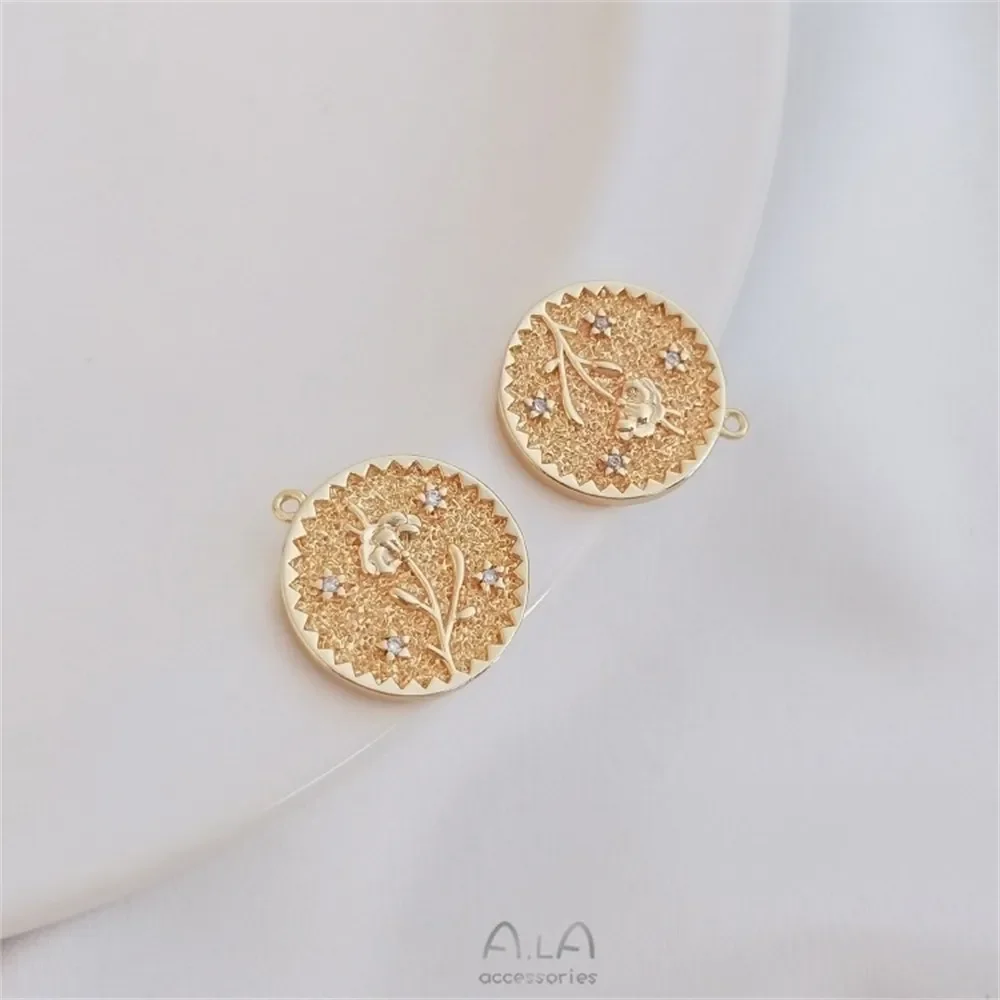 14 К медь настоящее золото декабрьский день рождения цветок круглая подвеска с