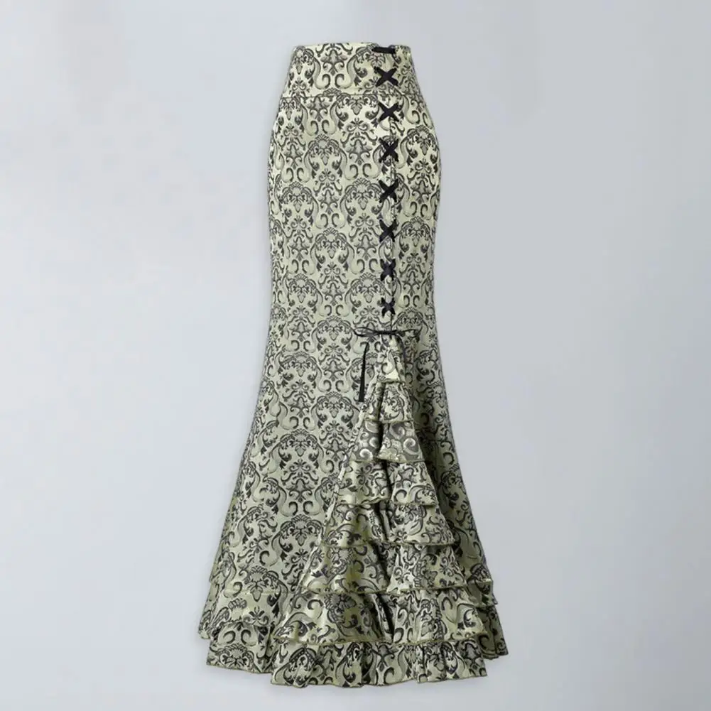 Юбка-годе Женская длинная на молнии винтажная юбка-годе со шнуровкой с оборками