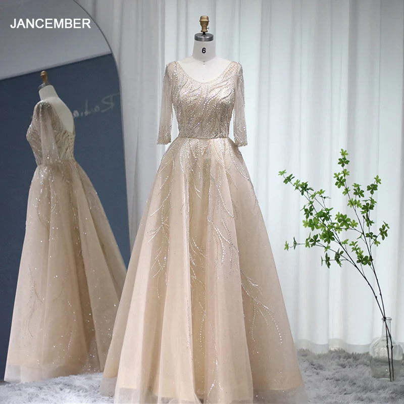 

Romantic Evening Dress O-neck Half Sleeve Beading Appliques A-line As Floor Evening Dresses LSCZ148 свадебное платье