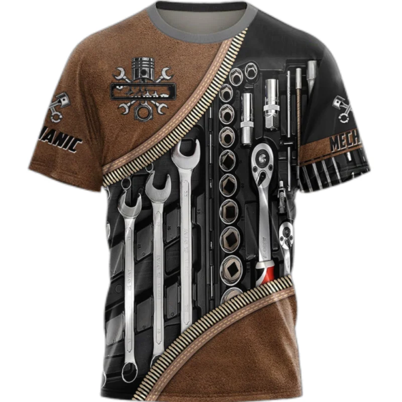 

Летняя мода 2023, Мужская футболка с персонализированным именем механика, 3D, топы с принтом, унисекс футболки, Уличная Повседневная футболка