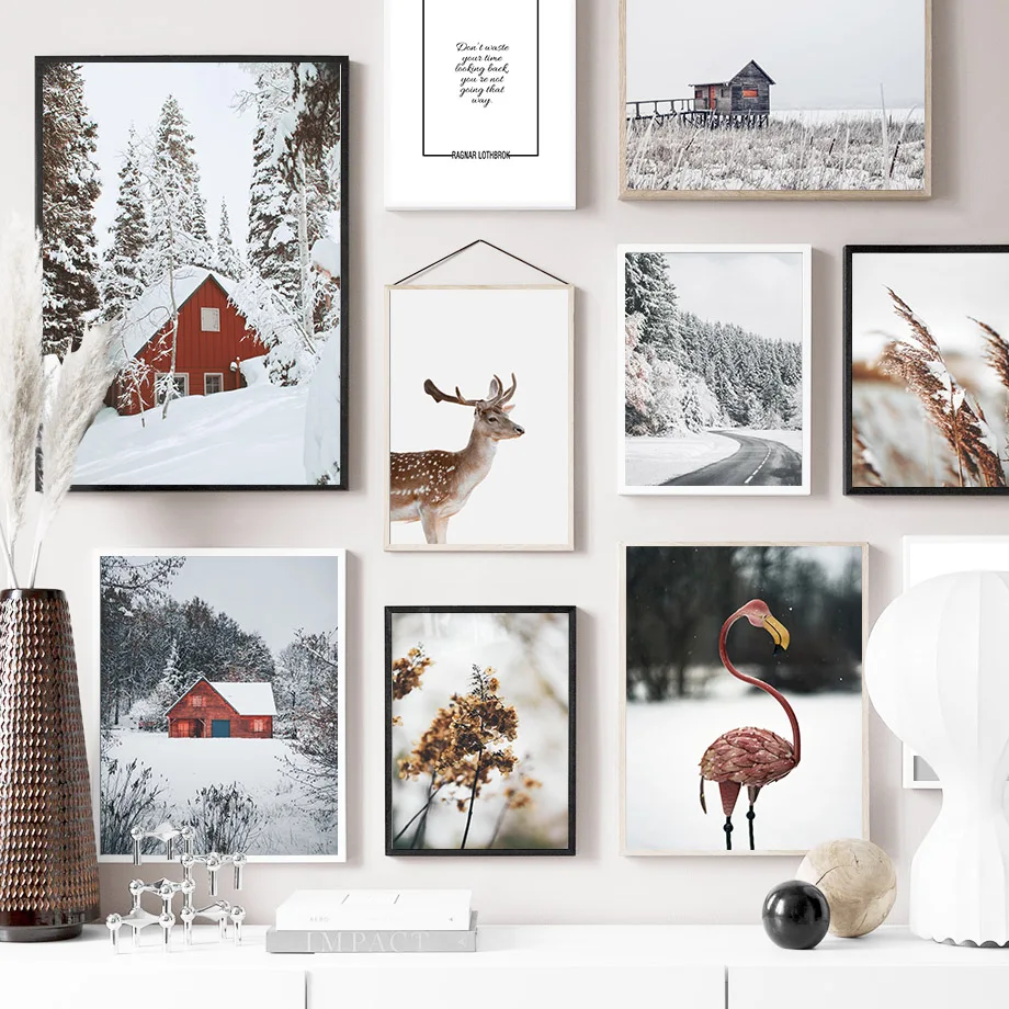 

Sika Deer Flamingo Plant Snow Landscape Nordic Posters And Prints Canvas Painting Wall Art Pictures For Living Room Home Decor
