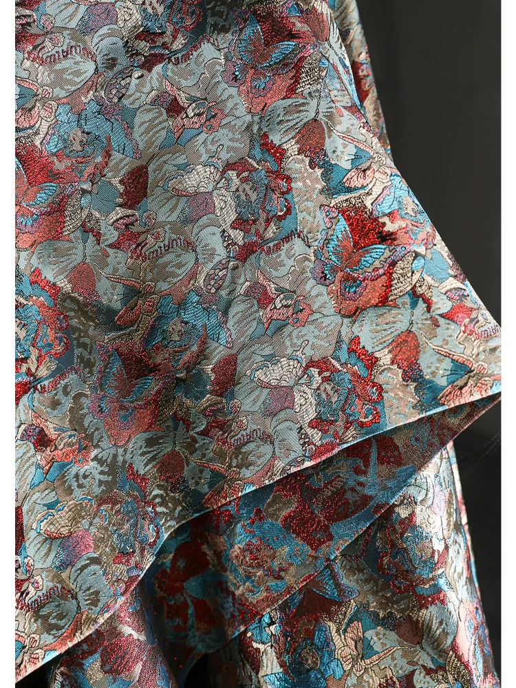 

Fabric Flower Butterfly Printing Colorful Bright Silk Jacquard Texture Profile Diy Trench Coat Cheongsam Summer Wide 150cmx50cm