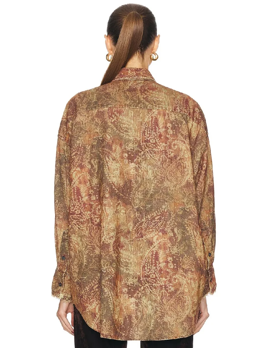 2024 женская модная рубашка шелковая с 3D принтом и рюшами свободный повседневный