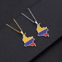 2022 new silvergold color stainless steel enamel colombia map pendant necklace trendy colombian flag map chain jewelry