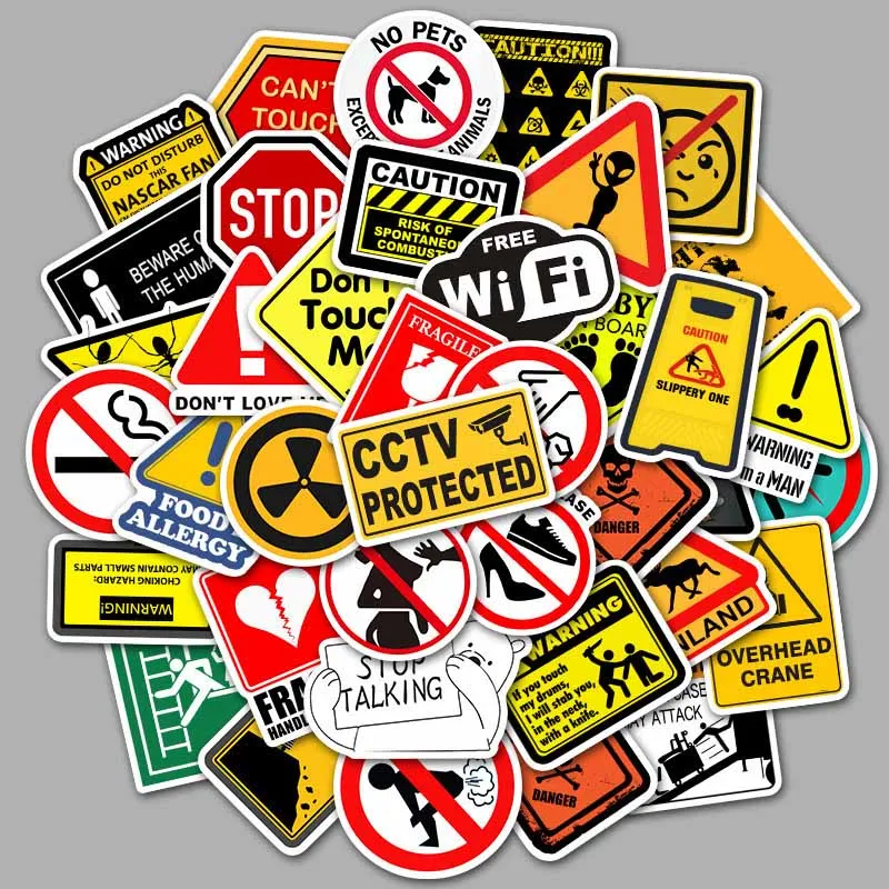 

50PCS Warning Stickers Danger Banning Skateboard Fridge Guitar Laptop Motorcycle Travel Classic Toy Waterproof Decals Sticker