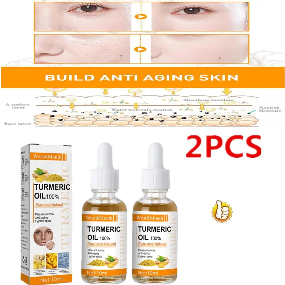 

2pcs Turmeric Essential Oil Organic Tumeric Oil For Dark Spots Anti Wrinkle Whitening Moisturizing Essential Oil Skin Care 10ml