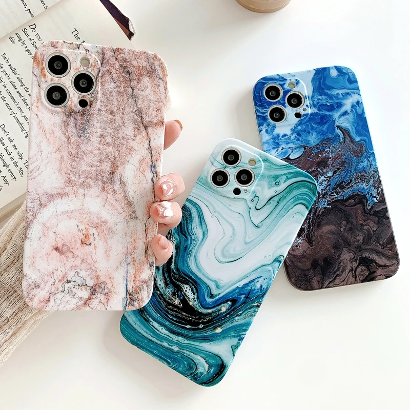 

Fashion Marble Phone Case For iPhone 11 12 13 Pro Max XS X XR 7 8 Plus SE 2020 Soft Shockproof Bumper Back Cover