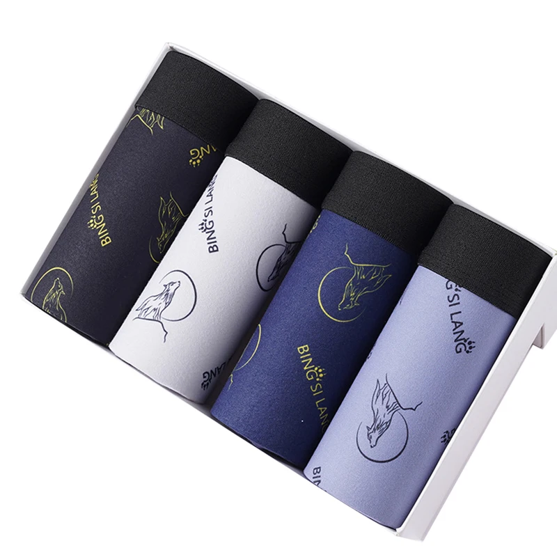 4Pcs Men's Underwear Men Panties Boxershorts Male Ropa Interior Hombre Calzoncillos Breathable Mens Milk Silk Printed Boxers