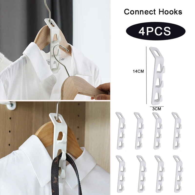 

4PCS Clothes Hanger Mini Closet Connect Hooks Plastic Hangers for Clothes Cabinet Storage Organizers Rack Wardrobes Space Saving
