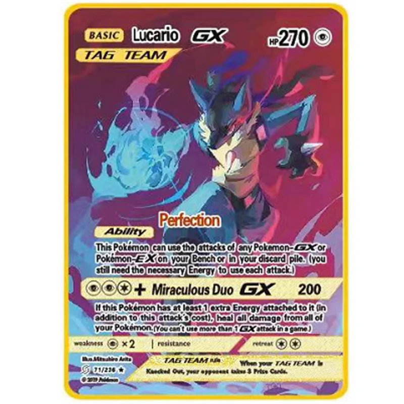 Новинка 2022 блестящая металлическая карта покемона Kawaii Eevee Pikachu Lucario Charizard Vmax