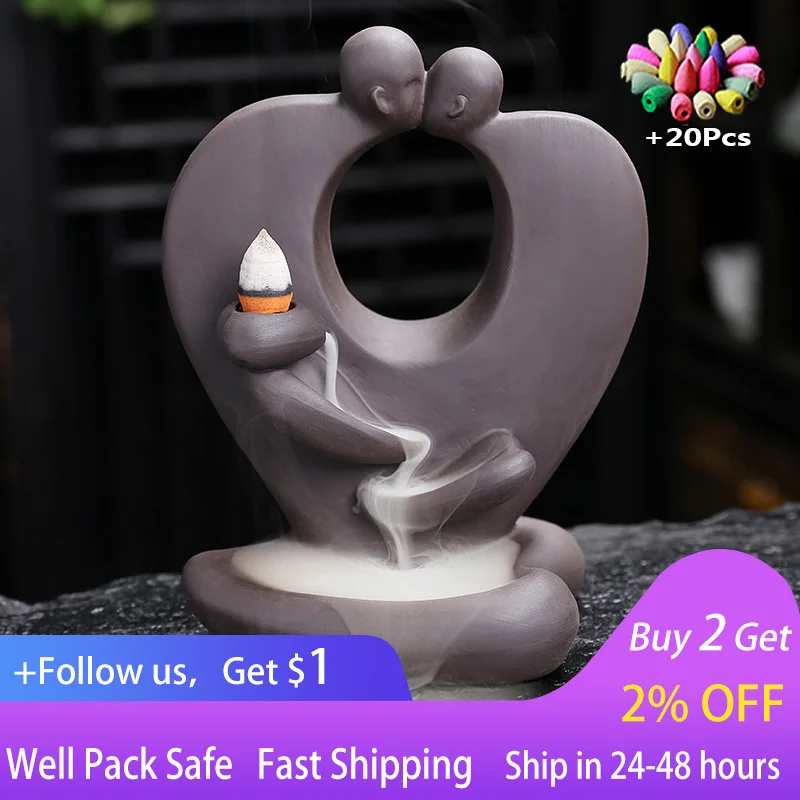 

Purple sand backflow censer incense burner heart-shaped creative smoke home tea ceremony viewing backflow censer