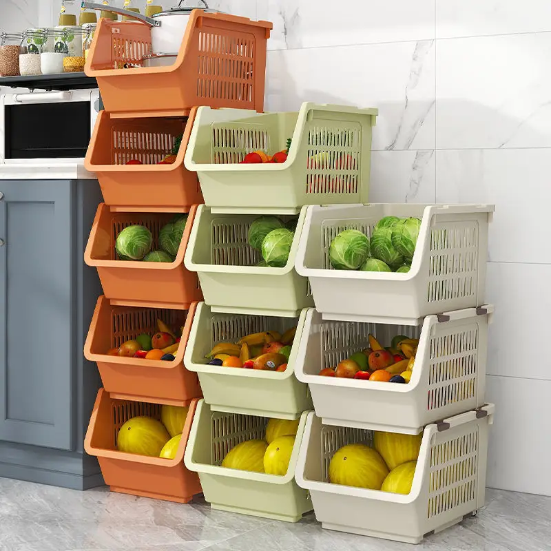 

Three-Piece Kitchen Floor Multi-Layer Stackable Storage Rack Seasoning Holder Household Vegetables Storage Basket Fruit Basket