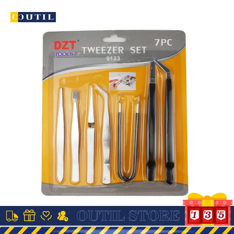 

7pc tweezers set antistatic computer mobile phone maintenance tweezers elbow electronic pliers watchmakers repair tools