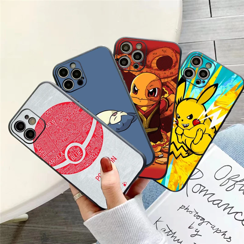 

Pikachu Pokemon Phone Case For Funda iPhone 11 12 13 Pro Max Mini X XR XS SE 2020 5 6 7 8 Plus Funda Black Etui Carcasa Coque