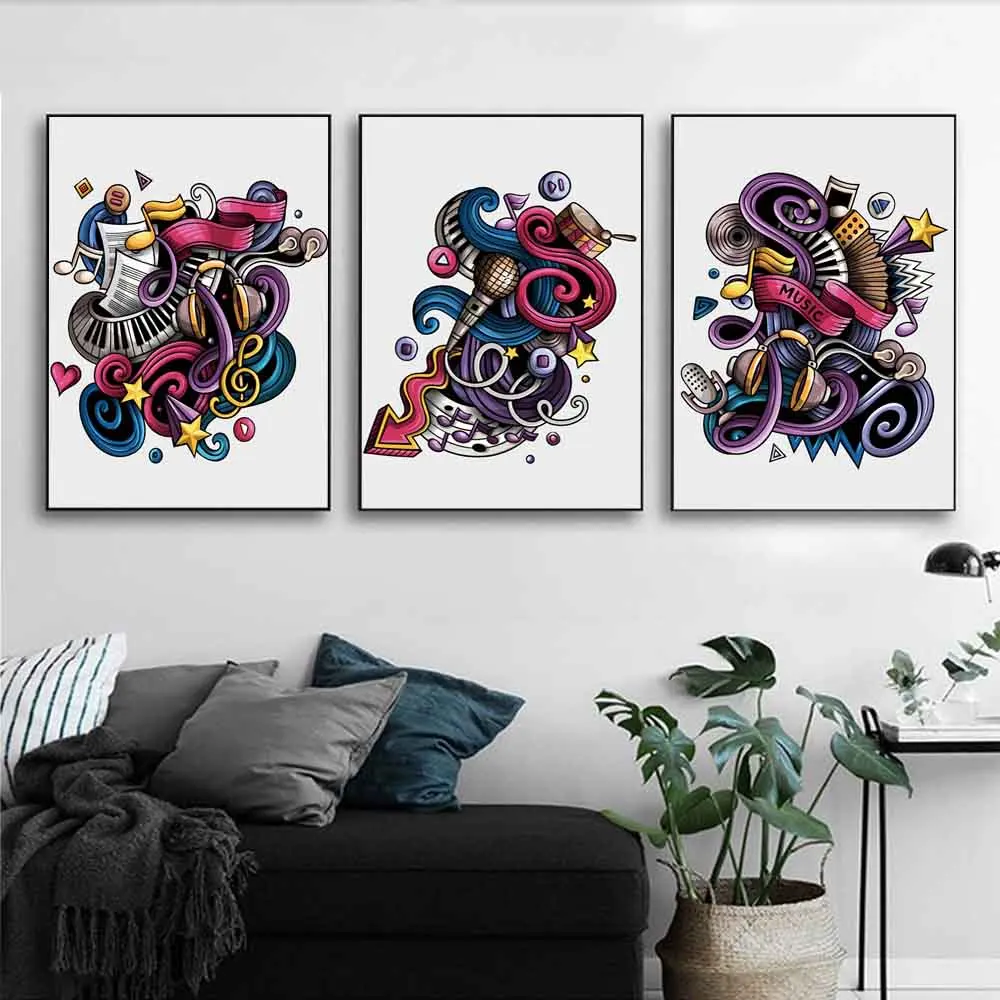 Модное искусство музыкальный символ холст живопись настенное гитара микрофон
