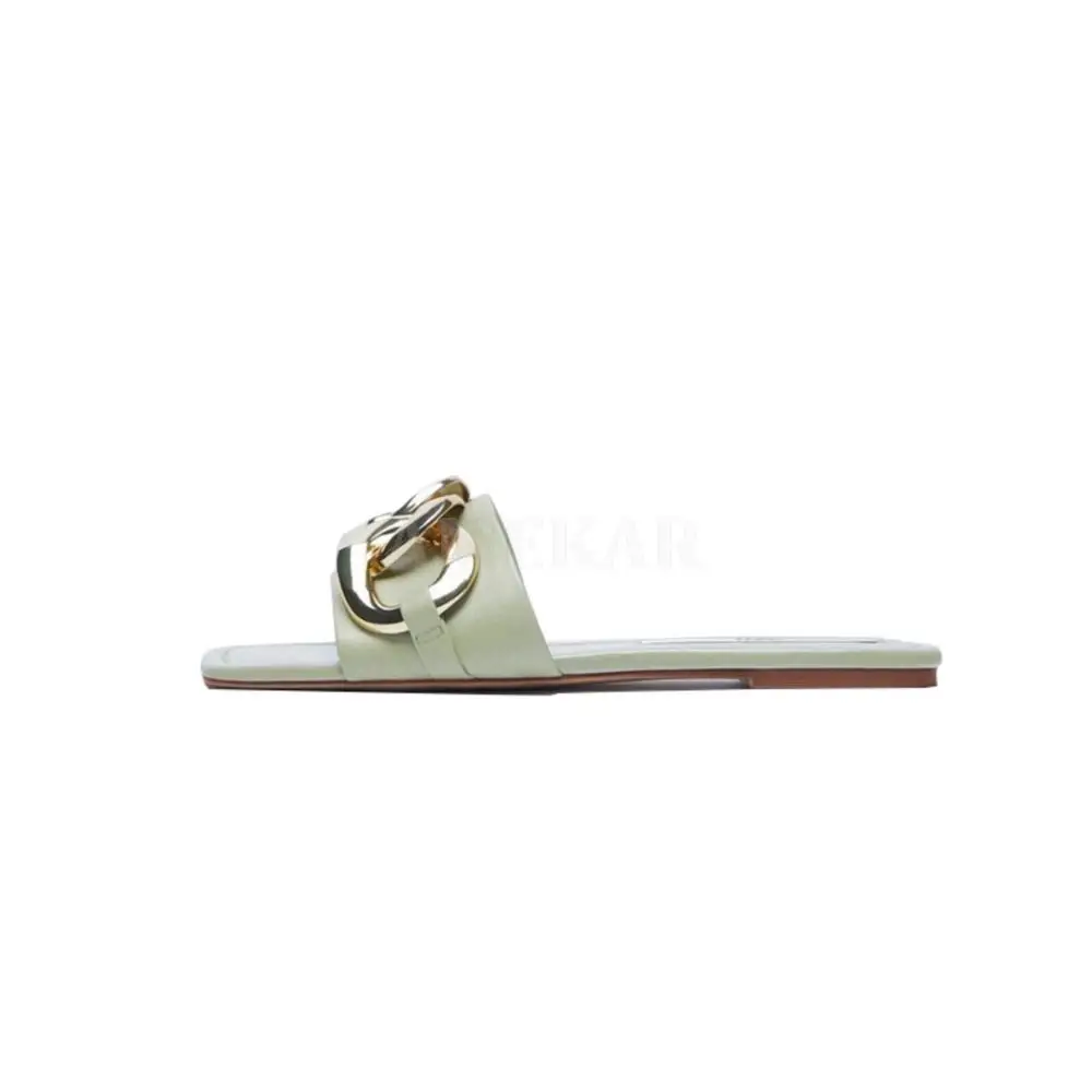 

Fashion Ladies Metal Clasp Versatile Flat Shoes Women Slippers Sandals