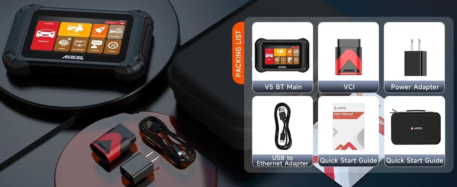 Фото Новый автомобильный сканер ANCEL V5BT OBD2, беспроводной двунаправленный диагностический инструмент, полный функционал: активные тесты систем, ABS, масляный датчик, TPMS, SAS, BMS, CAN-FD. №3