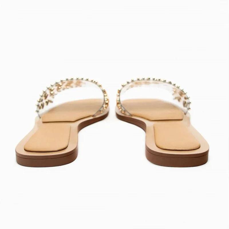 Womens Slippers 2023 Summer  Fashion Transparent Flats Sandals Female Squared Toes Slides Outwear Casual Beach Slippers Size 42