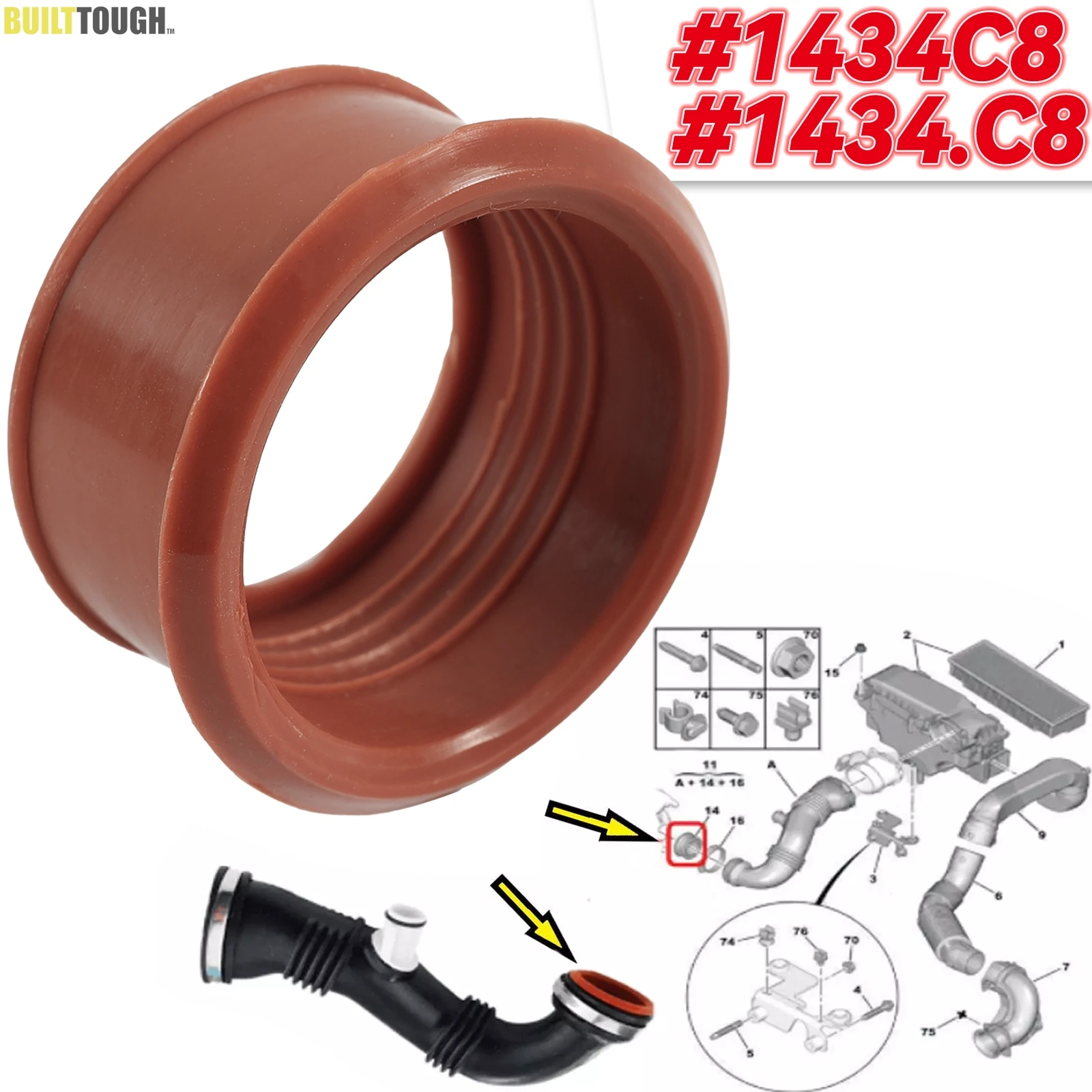 

Резиновая втулка турбовоздушной трубы подходит для PEUGEOT 206 207 307 308 407 EXPERT PARTNER CITROEN C2 C3 C4 PICASSO 1.6 HDI 1434C8 1434.C8
