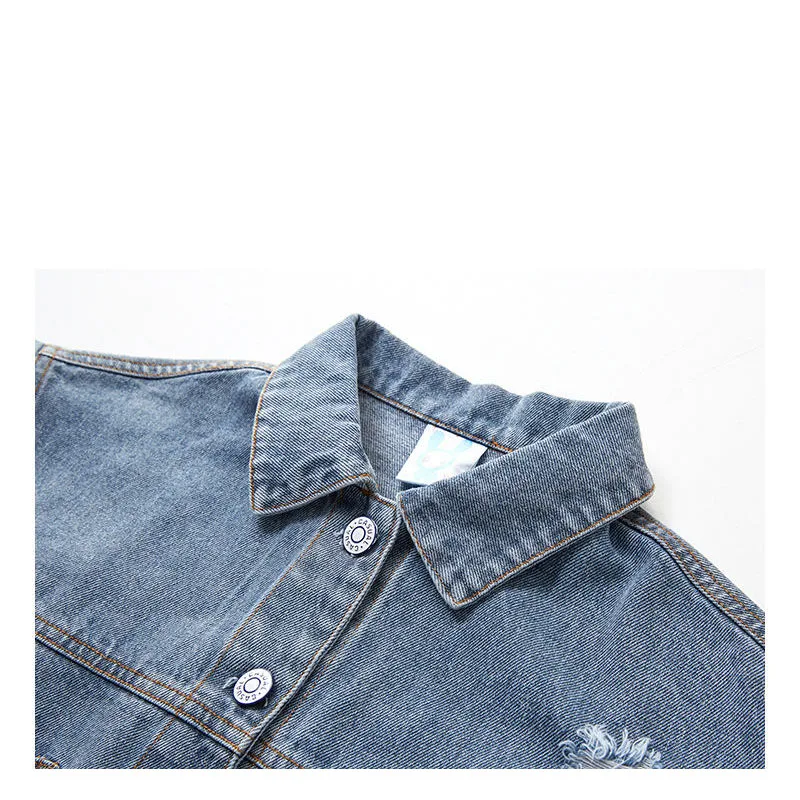 Куртка джинсовая демисезонная для девочек на одной пуговице |