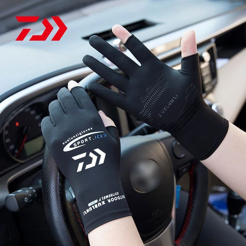 

Солнцезащитные перчатки Daiwa, тонкие нескользящие спортивные перчатки с двумя пальцами для подледного альпинизма и рыбалки, дышащие перчатки с открытыми пальцами, Новинка лета 2023