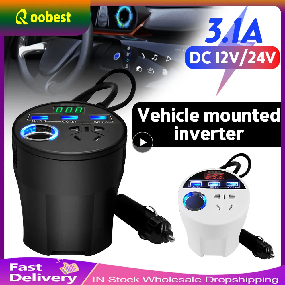 

New Car Power Inverter 24V 12v 220v 120W Led Display 3 USB Ports + Cigarette Lighter QC3.0 Inversor 12 V 220 V Fonte Automotiva