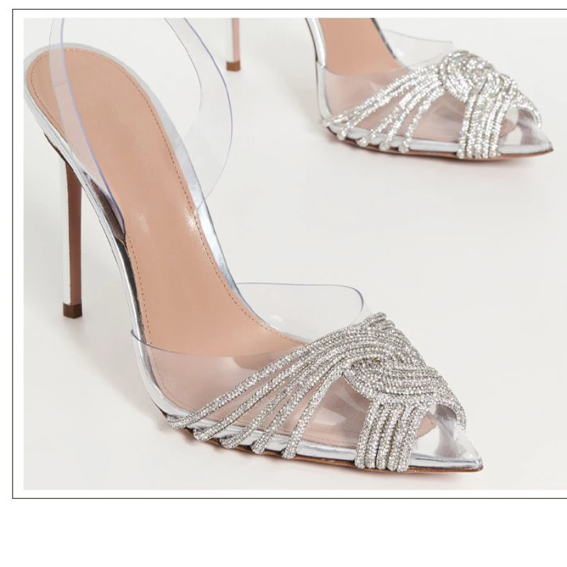 

Spring and summer 2023 new Rhinestone Fashion Europe and the United States pointy stiletto high heels Baotou transparent sandals