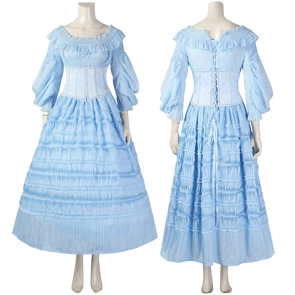 

Halloween Carnival 2023 Ariel Cosplay Blue Dress With Corset Fancy Princess Party Gown Adult Costume