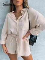 senecinet women new casual two piece suits long sleeve loose blouse topsshorts set fashion streetwear summer outfit 2022