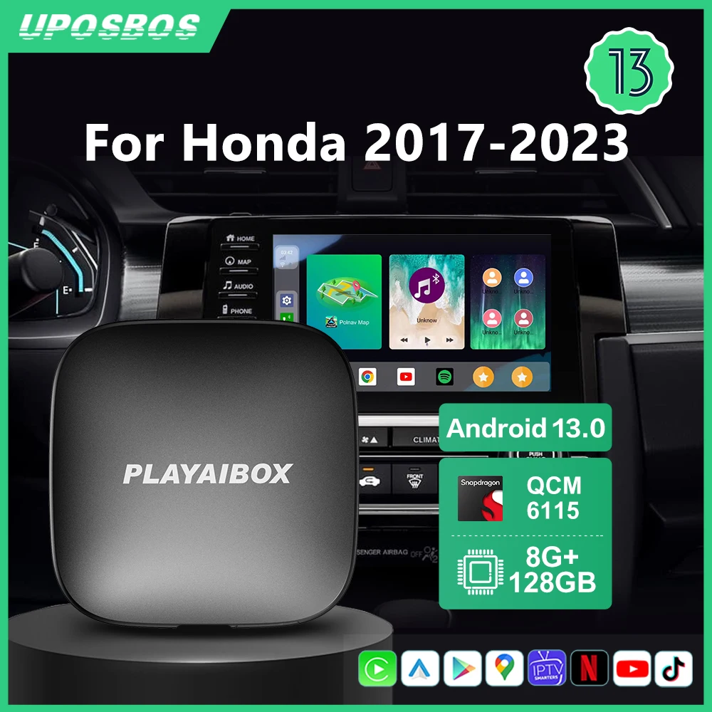 

Carplay Android Автоматическая Беспроводная ТВ-приставка Android 13, телефон, Netflix YouTobe UX999 Ultra QCM662 Built-in GPS для Honda 2017-2023