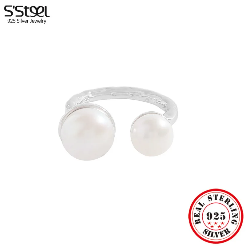 

S'STEEL Korean Bread Bead Pearl Sterling Silver 925 Resizable Rings For Women New In Promise Trending Products 2023 Jewelry