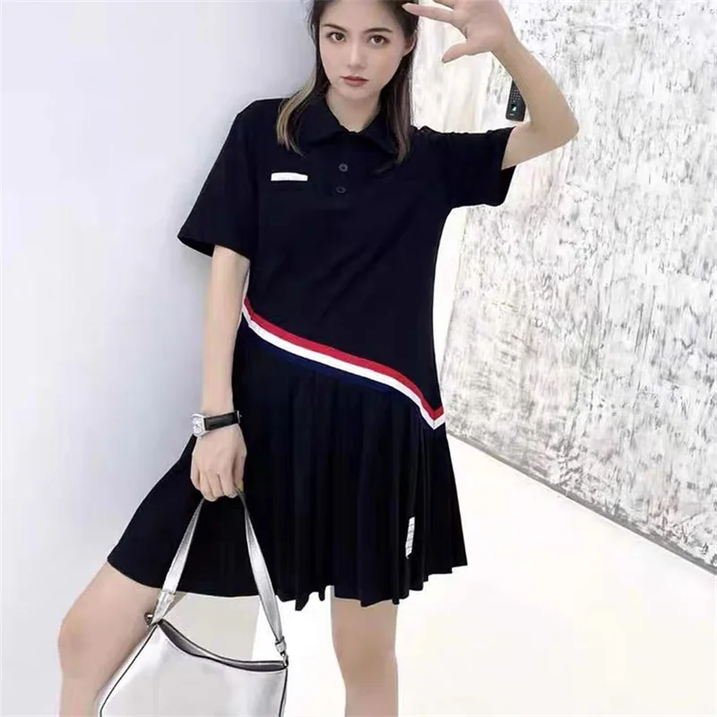 

TB Thom 2022 Summer New Polo Collar Short Sleeve Dress Large Size Shirt Skirt Pleated Skirt Pregnant Women Skirt