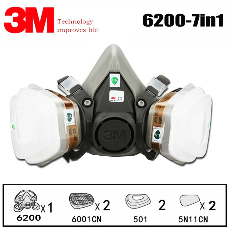 

3M 6200 Half Face Gas Mask Respirator Chemical Respirator Mask with 6001 filter Protect Organic Gas Painting Spraying Dust Mask