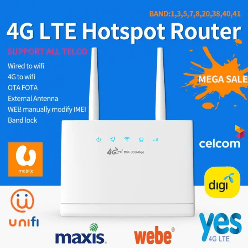 

R311 Universal Unlocked 4G LTE CPE Router Modem RJ45 LAN WAN External Antenna Wireless Hotspot With Sim Card Slot EU Plug