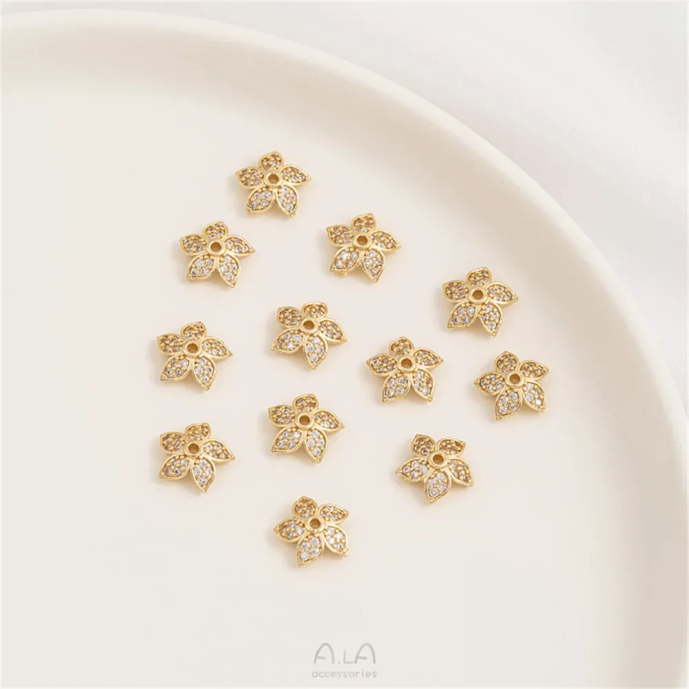 14-каратное позолоченное циркониевое цветочное шапочка из бисера проставка