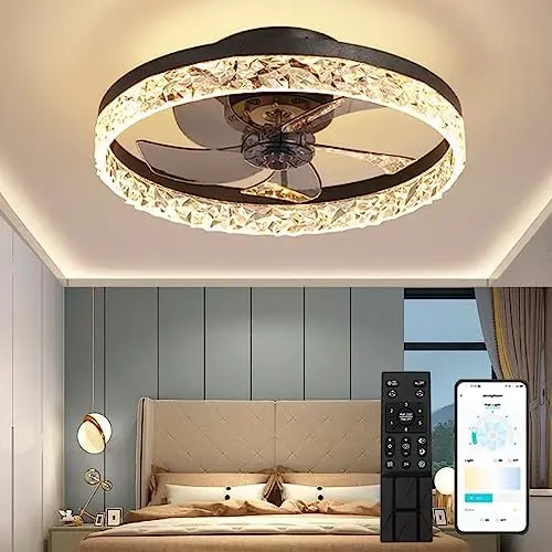 

Bladeless Ceiling Fan with Lights, Modern Low Profile Ceiling Fan Light with Remote Control, Dimmable 3 Color 6 Wind Speeds LED