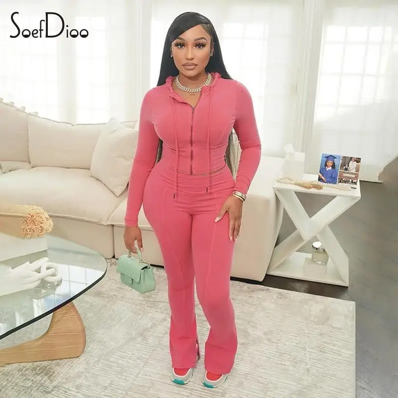 

Soefdioo Casual Sport Women's Set Long Sleeve Hoodie and Wide Leg Pants 2024 Spring Fashion Two Piece Sets Outfits Tracksuits