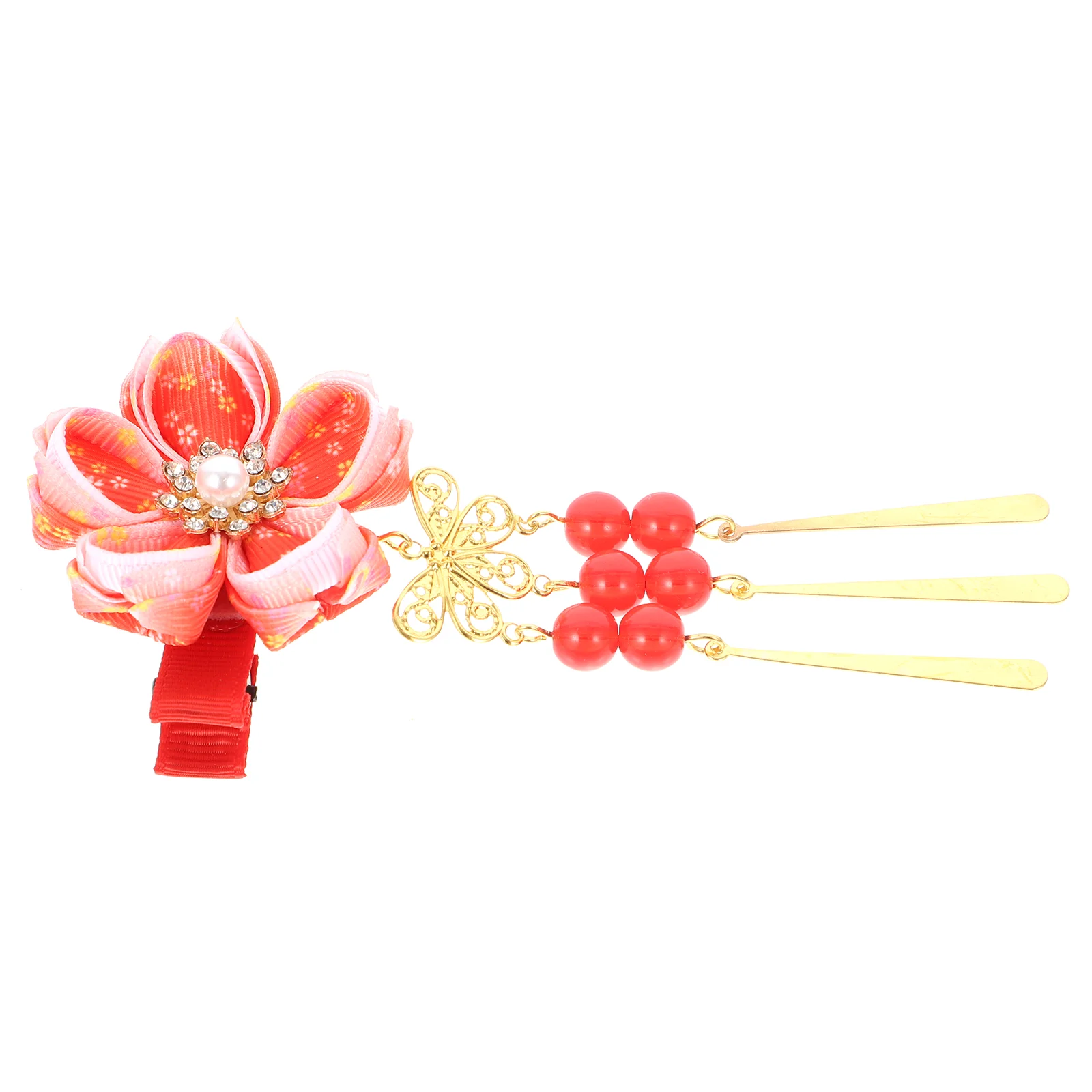 

Hair Japanese Kimono Clip Accessories Flower Clips Tassel Pin Hairpin Style Barrettechinese Geisha Kanzashi Hanfu Women Red