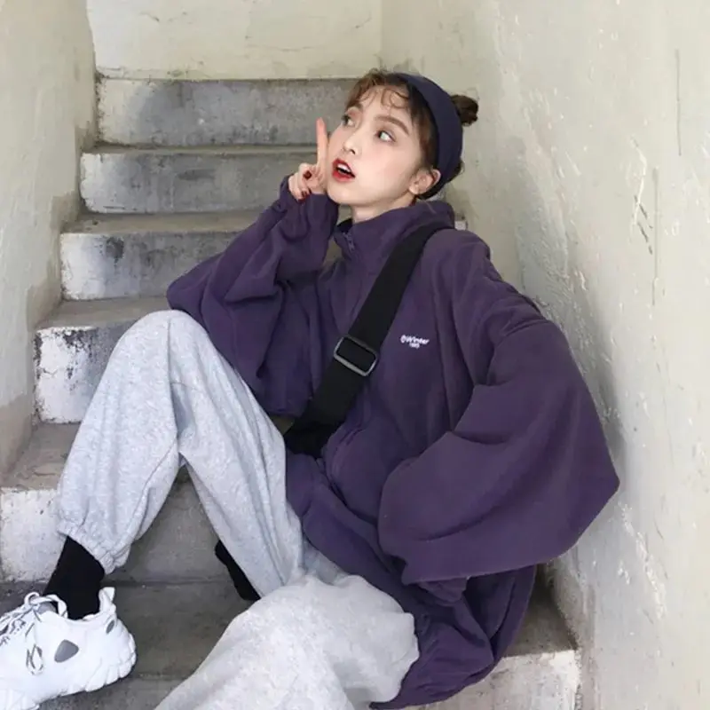 

Deeptown Harajuku Fleece Jackets Women Korean Streetwear Vintage Oversized Y2k Female Zip Up Cardigan Casual Fashion Autumn Tops