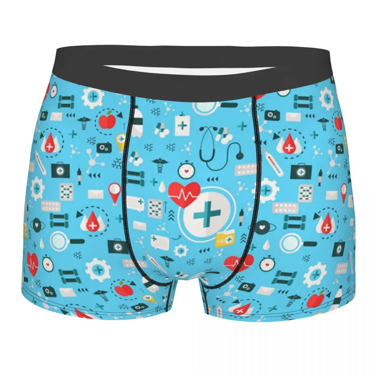 

Novelty Nurse Blue Fabric Boxers Shorts Underpants Men's Comfortable Nursing Tool Pattern Briefs Underwear